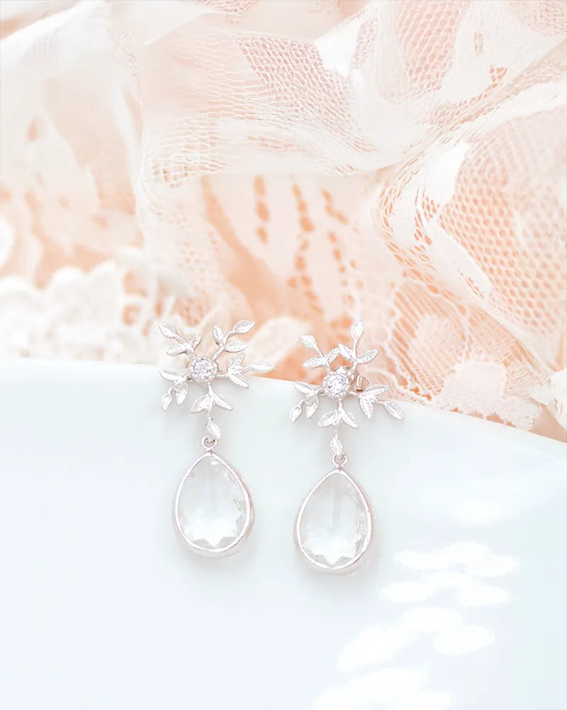 Boucles d’oreilles mariée Vivi argenté – Mariage d'hiver - création française Atelier Sarah Aime