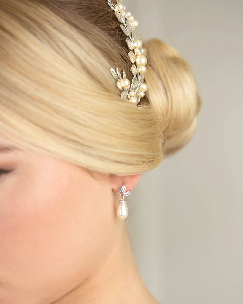 Boucles d’oreilles mariée kate perle– création française Atelier Sarah Aime