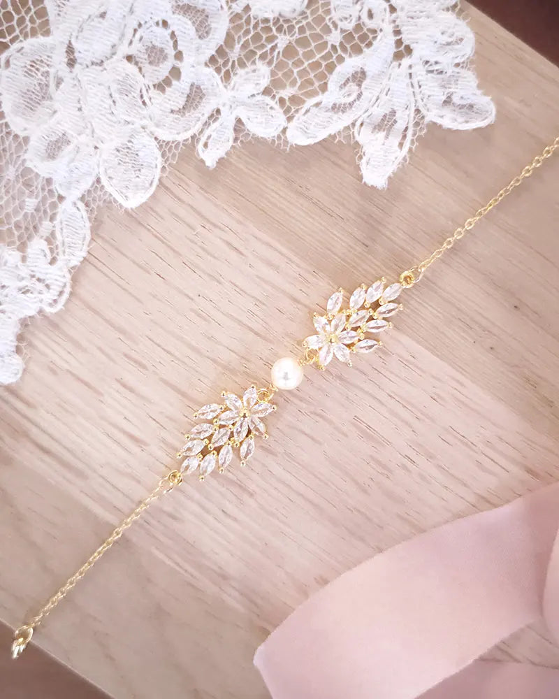 Bracelet mariée perle et strass - Atelier Sarah Aime