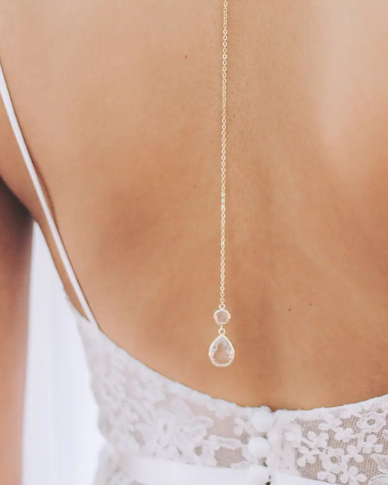 Bijou de dos Jade – chute longue avec cristal pour robe dos nu mariée