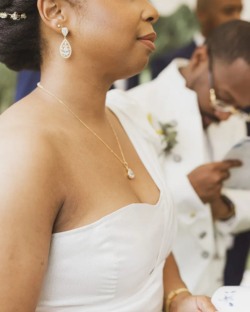 Boucles d’oreilles mariée Ines dorées– création française Atelier Sarah Aime