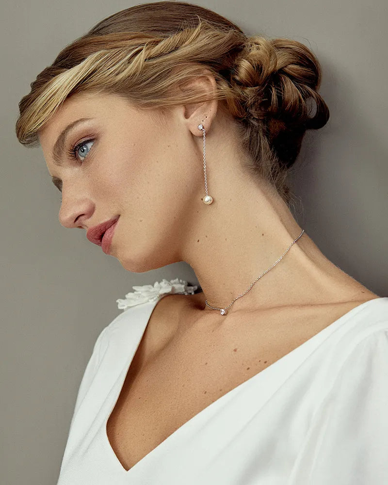 Léo boucles d'oreilles mariée perle
