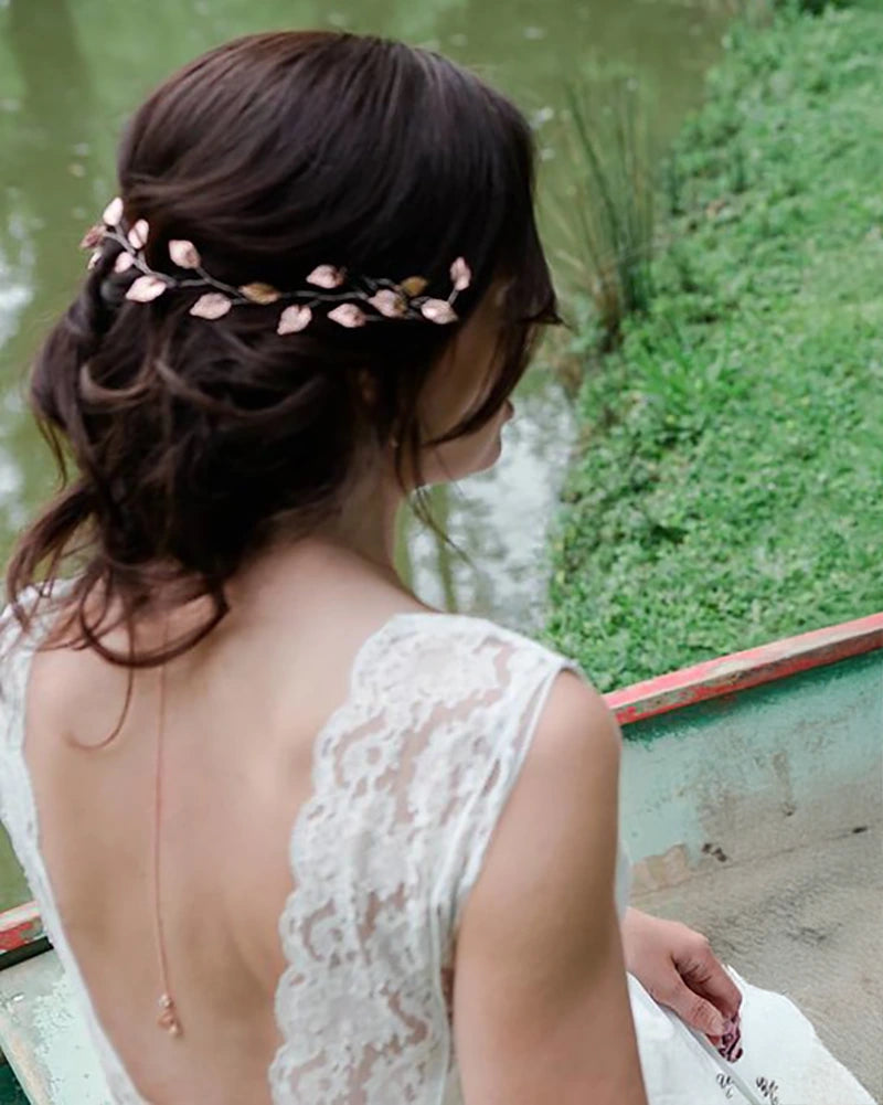 Vigne cheveux mariée rose gold – création française Atelier Sarah Aime