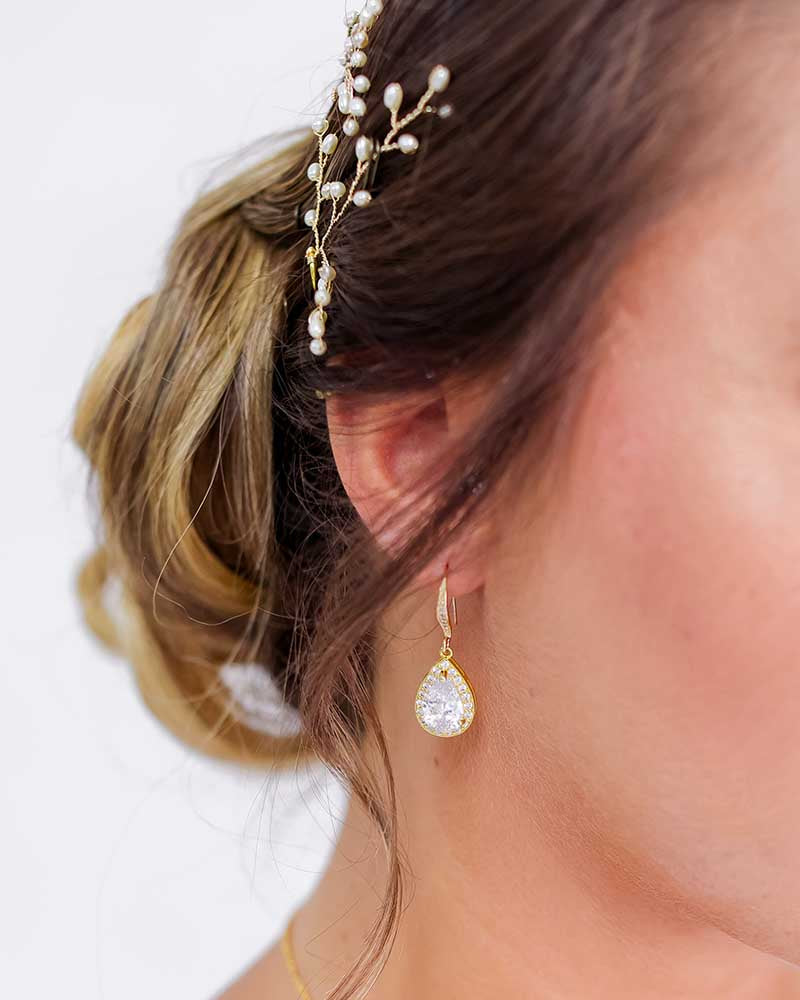Boucles d’oreilles mariée Goutte Soliste – création française Atelier Sarah Aime
