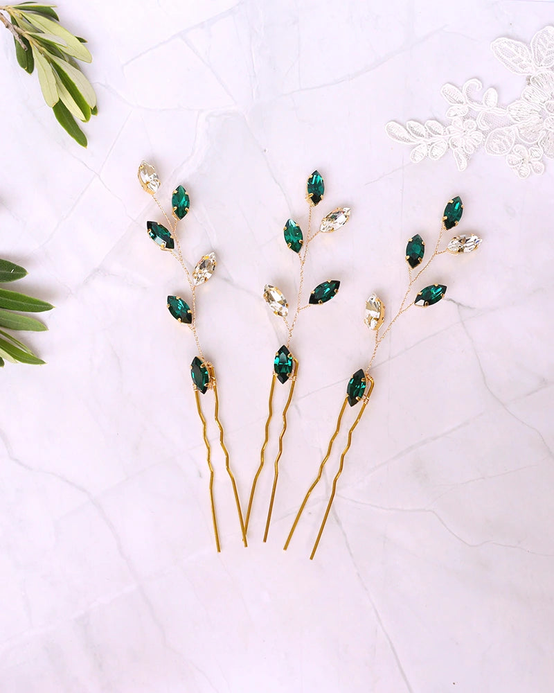 Pics à chignon mariage Vert émeraude - Atelier Sarah Aime