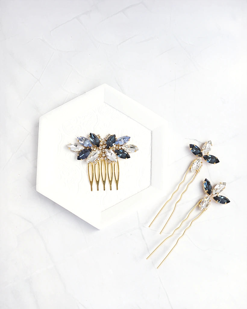 Trio de pics à cheveux mariage – modèle Savana, création française Atelier Sarah Aime