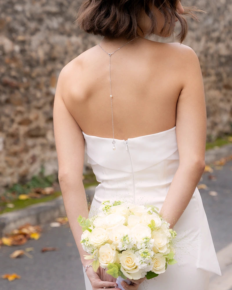 Bijou de dos caliste strass et perle mariée création française Atelier Sarah Aime