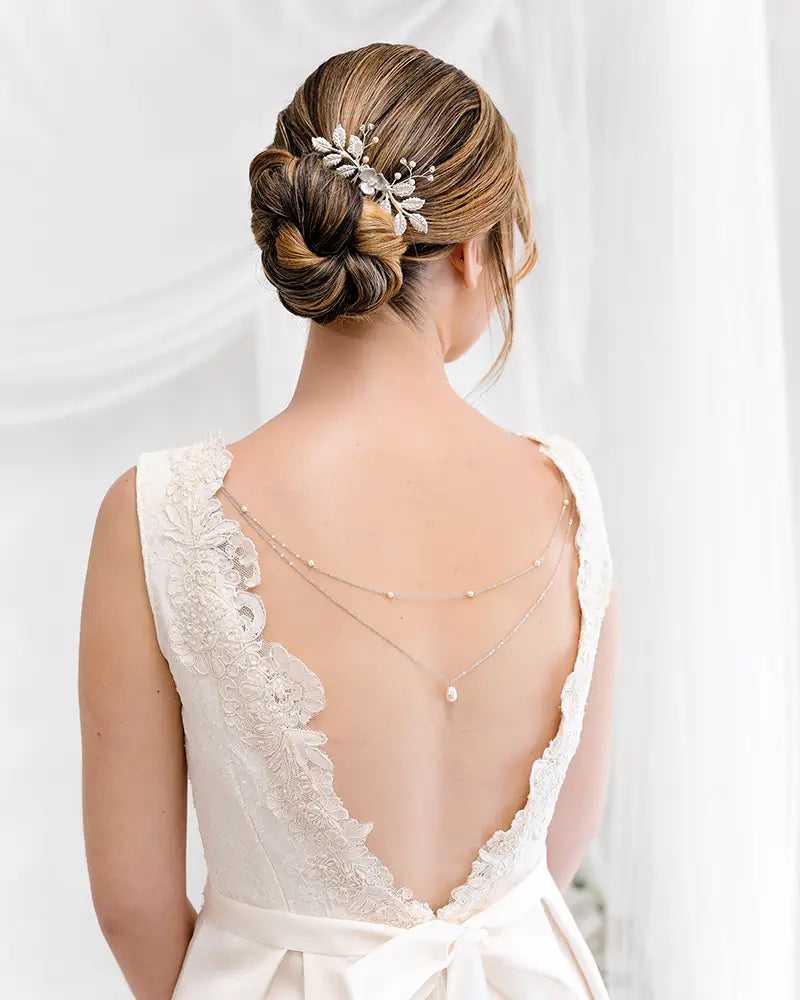 Bijou de robe à coudre Lucia – chute perle ivoire élégante pour robe dos nu mariée
