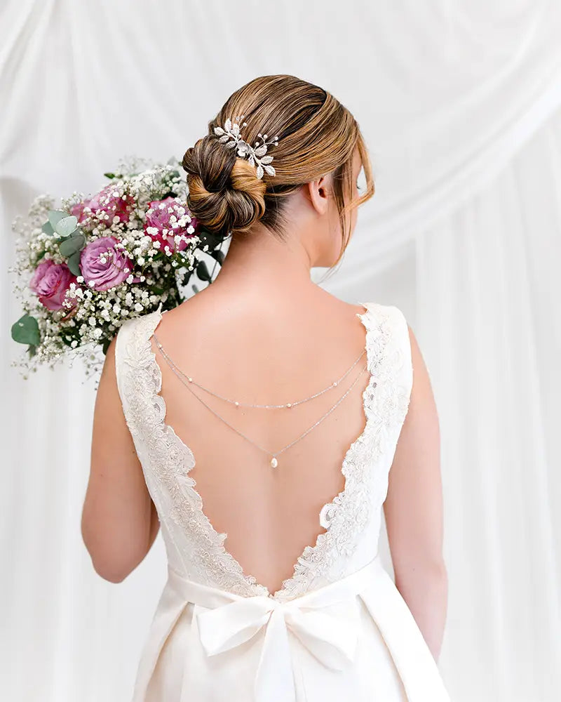 Bijou de robe à coudre Lucia – chute perle ivoire élégante pour robe dos nu mariée
