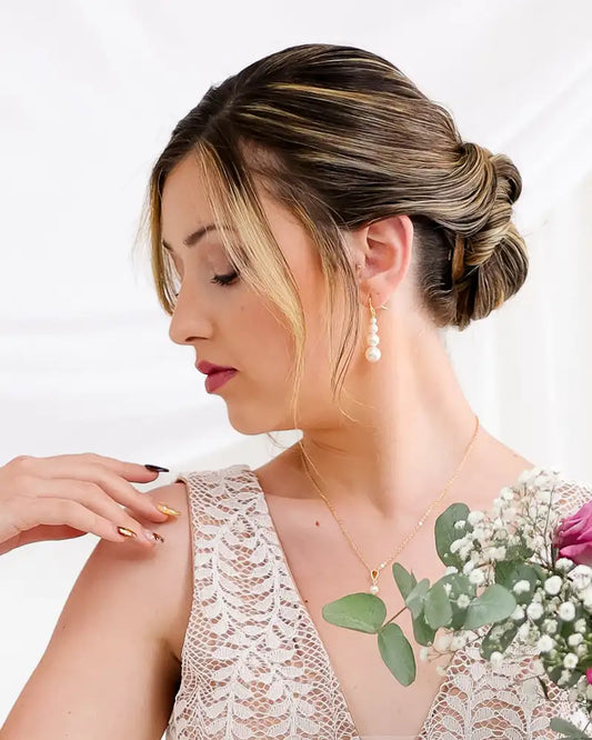 Boucles d'oreilles mariée perle Camille - Strass lumineux - Atelier Sarah Aime