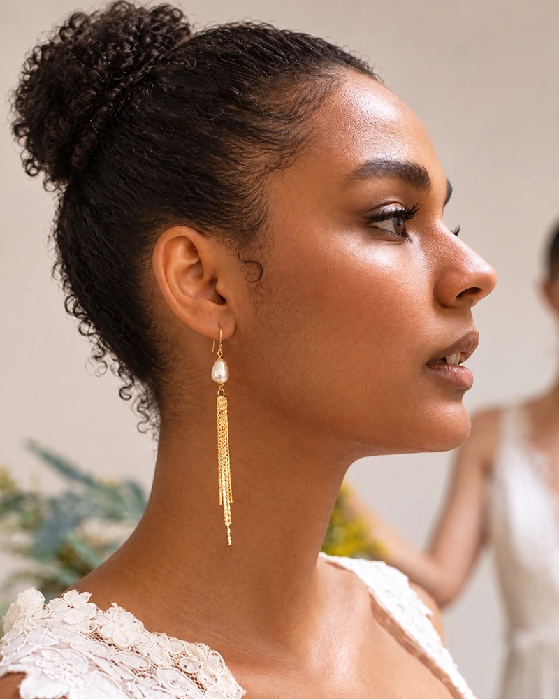 Boucles d’oreilles mariée Doré et perles - Amina – création française Atelier Sarah Aime