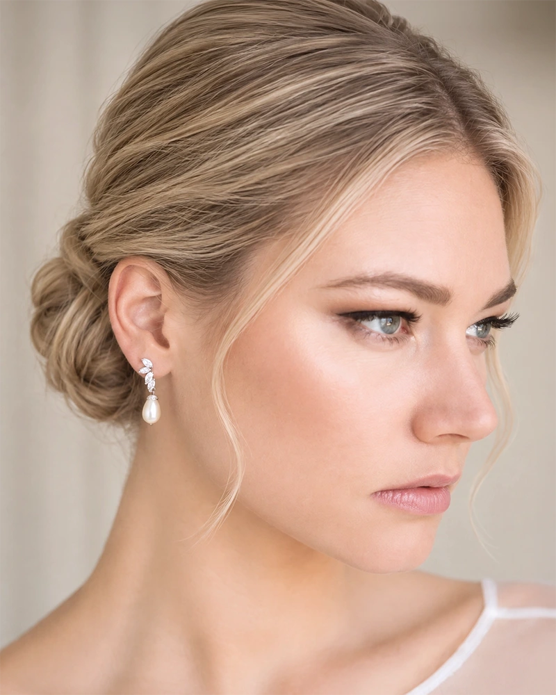 Boucles d'oreilles mariée Boston perle ivoire -Atelier Sarah Aime