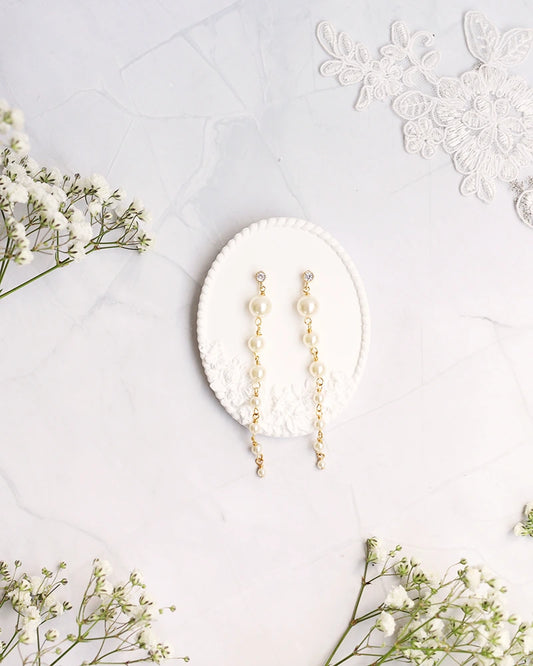 Boucles d'oreilles mariée Gisele perles ivoire - Atelier Sarah Aime