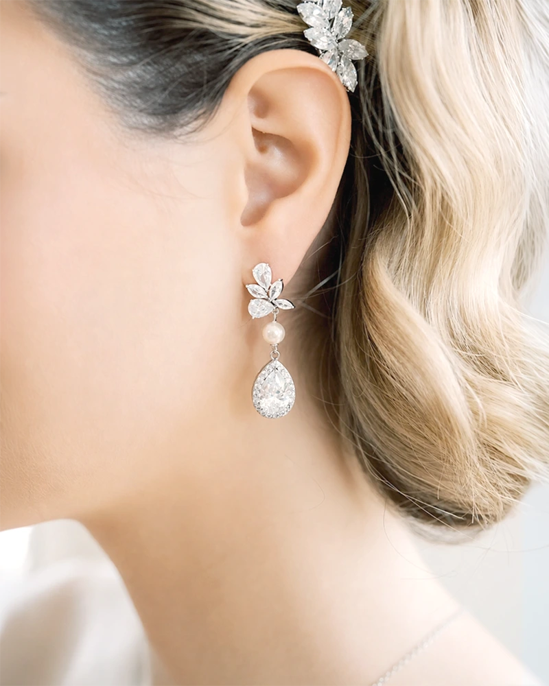 Boucle d'oreilles mariée Romantiques Perles et strass