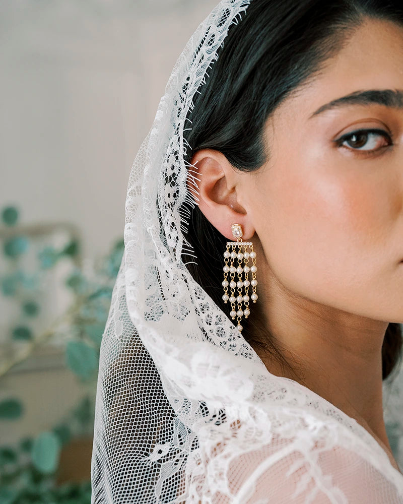 Zaha – Boucles d’oreilles perles  chandelier pour mariée