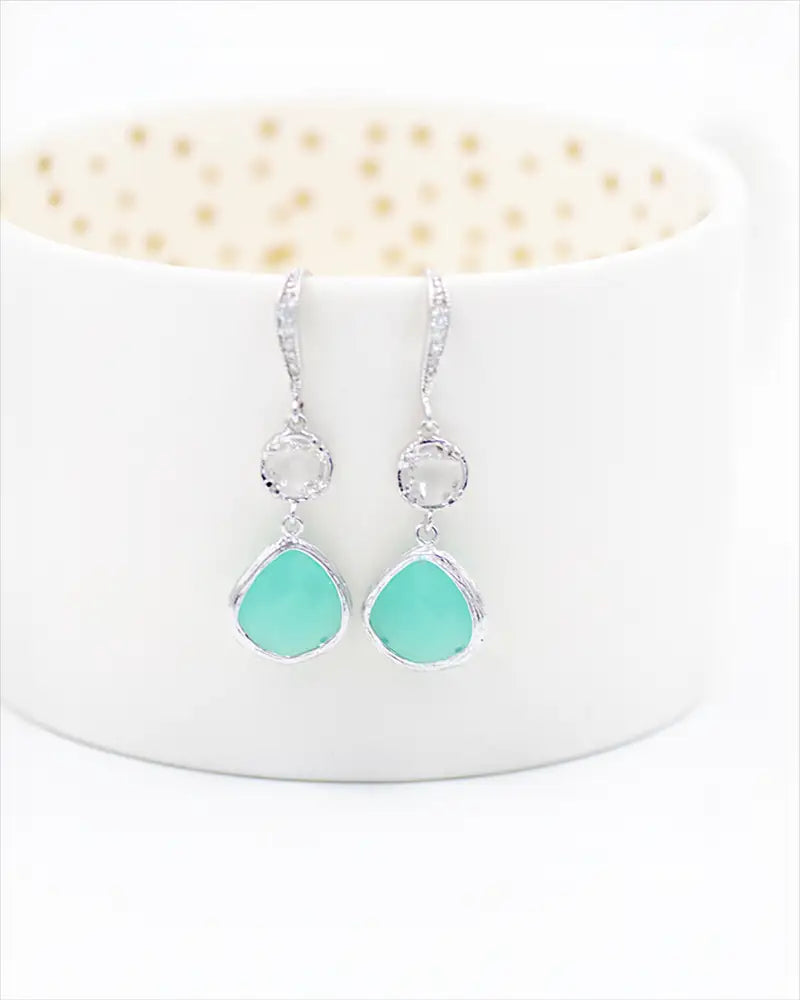 Boucles d'oreilles mariée Jawen - Vert Mint - Atelier Sarah Aime 