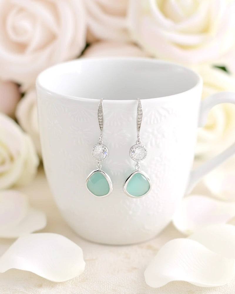 Boucles d'oreilles mariée Jawen - Vert Mint - Atelier Sarah Aime 