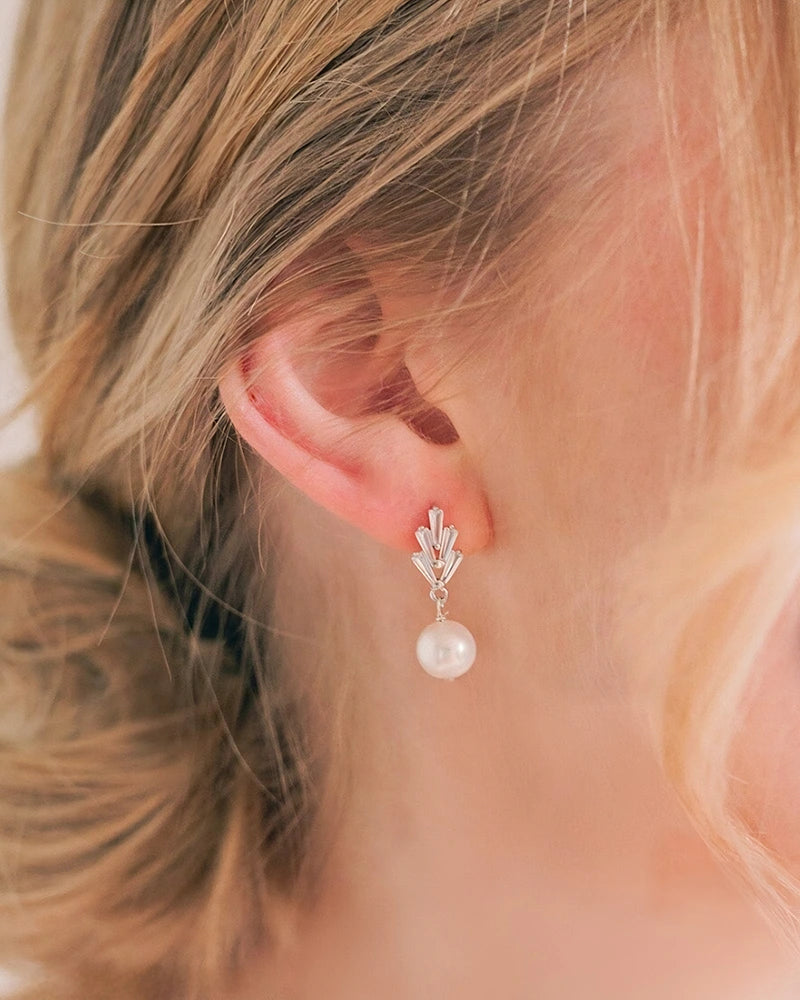 Boucles d'oreilles mariée argenté perles Maelle - Atelier Sarah Aime
