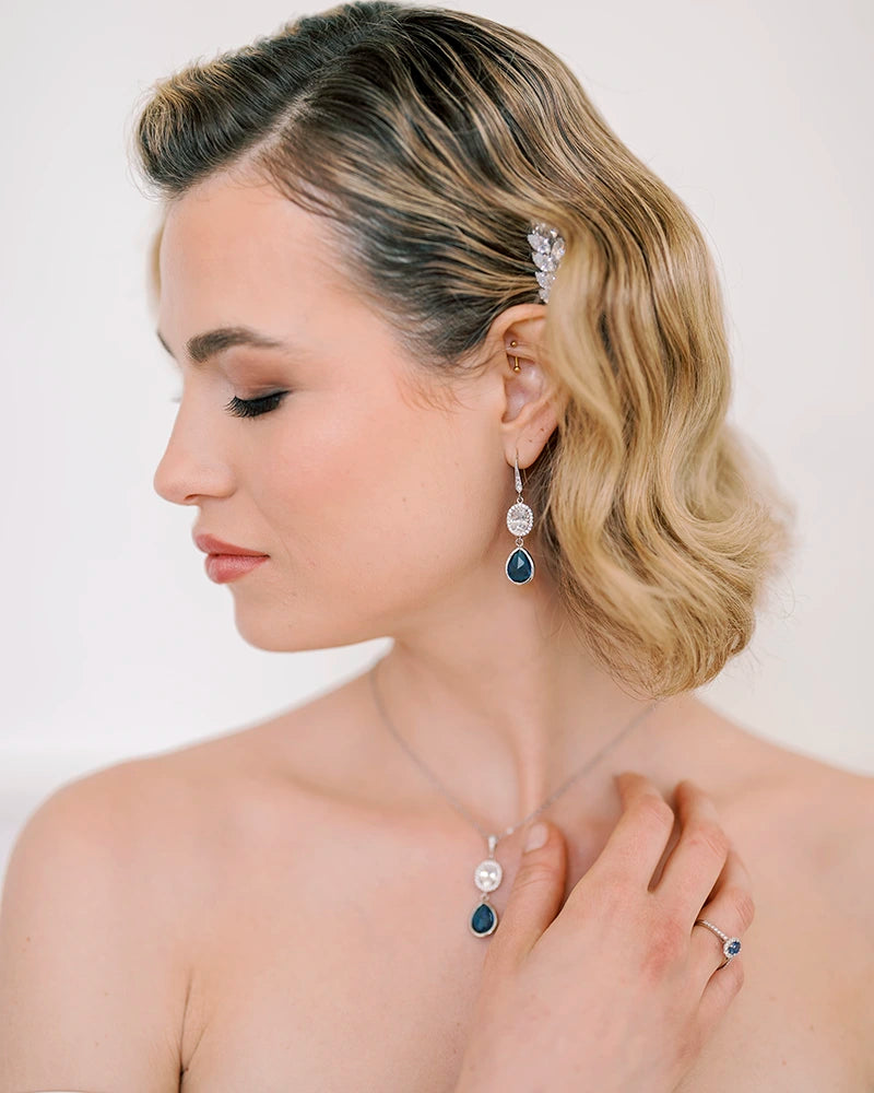 Boucles d'oreilles mariée stass et pierre  Bleu