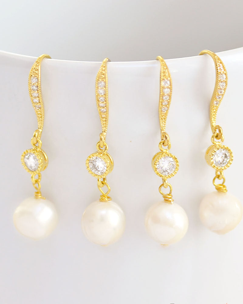 Boucles d’oreilles mariage perle  pendante– bijou raffiné pour mariée

