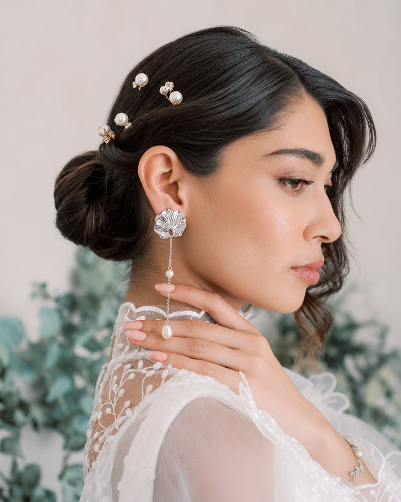 Clips d'oreilles mariée Célestine - Perles et Argenté