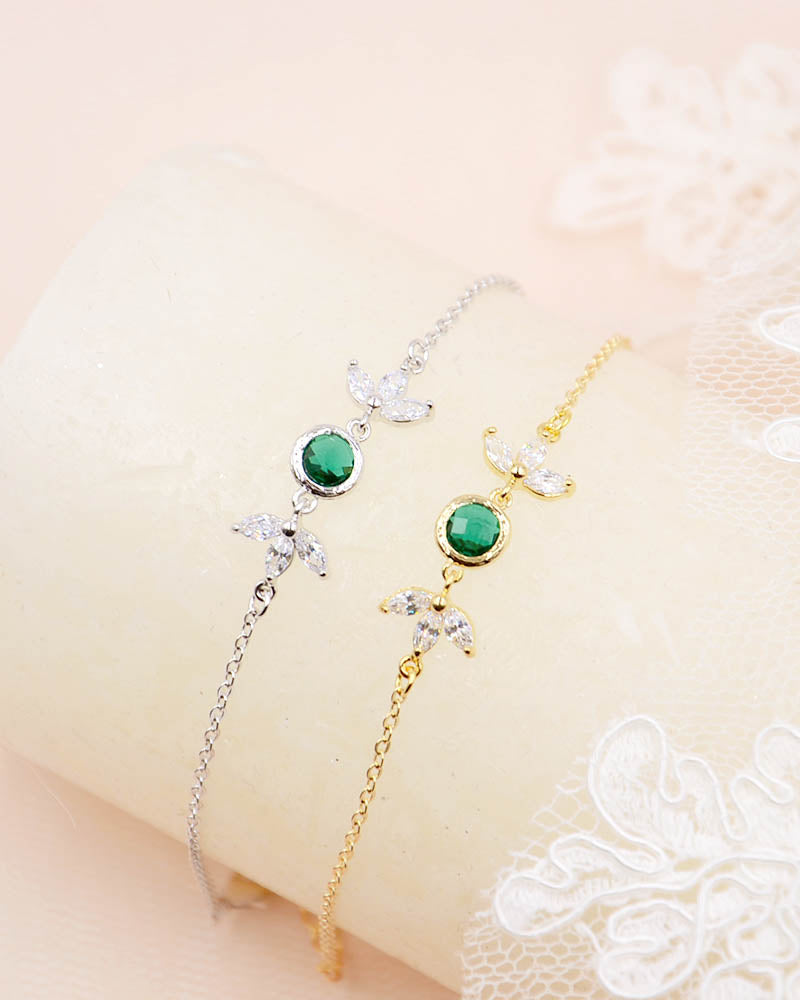 Bracelet de mariée Catnys – pierre vert émeraude  pour mariage raffiné bohéme

