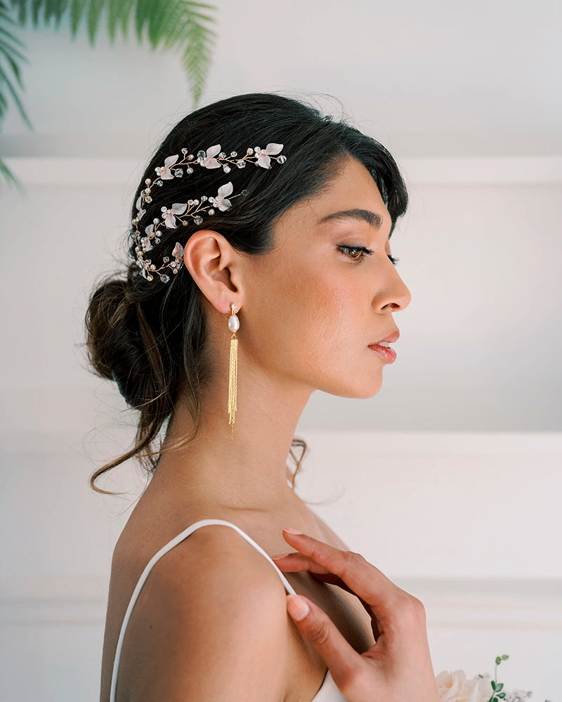Clips d’oreilles mariée  doré Amina – création française Atelier Sarah Aime