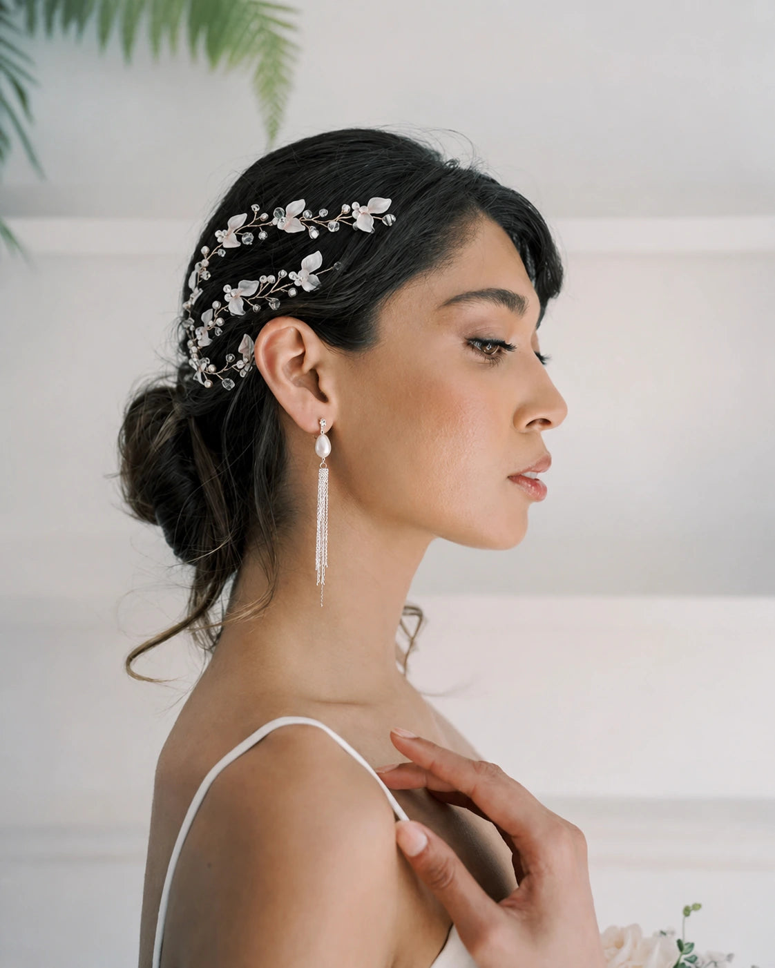 Amina –  Clips d’Oreilles Pendantes Perles Mariée