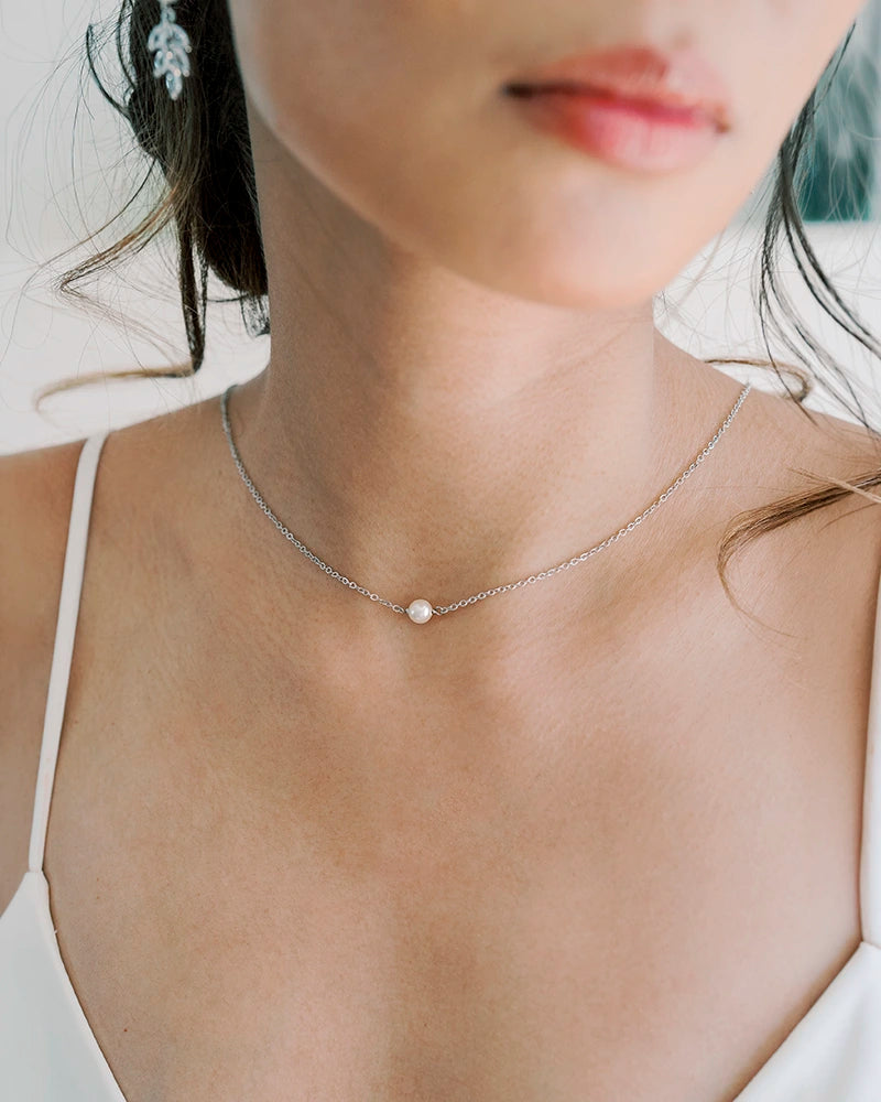Jalane - Collier de Dos Mariage à Perles et Feuilles
