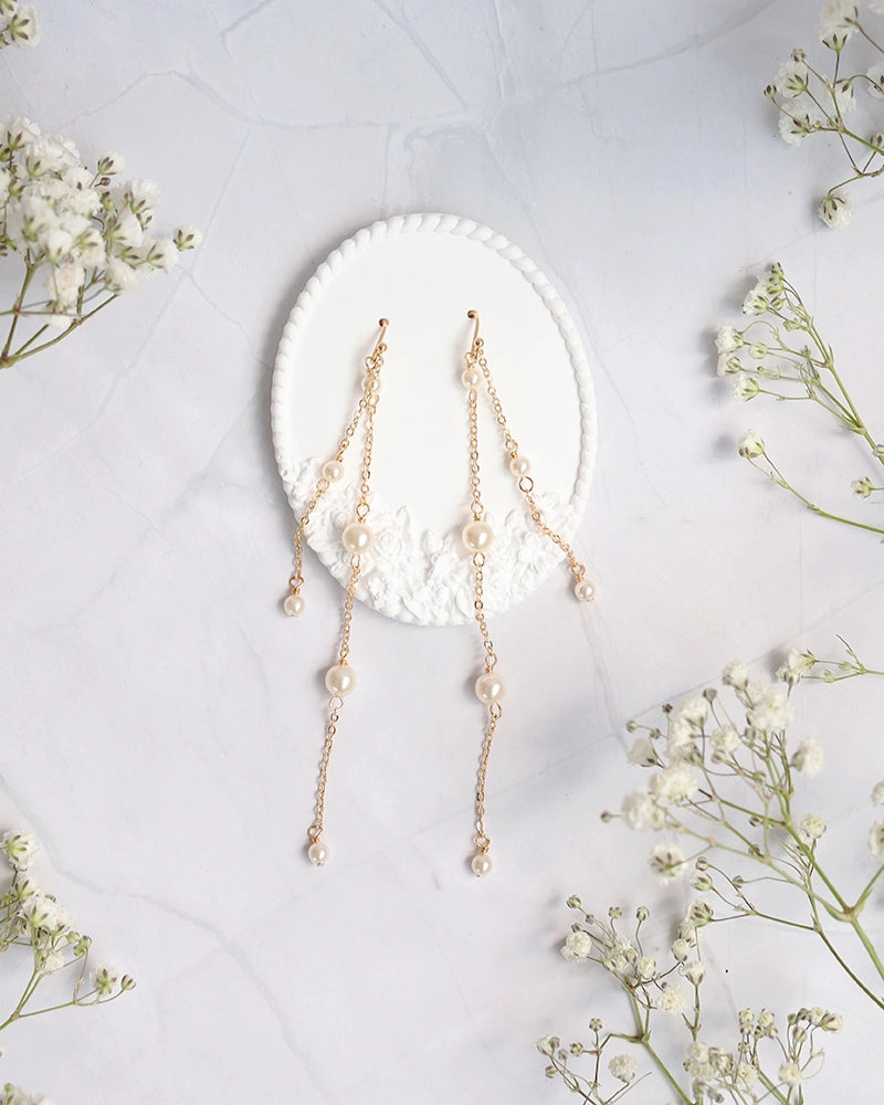 Boucles d'oreilles mariée Perles pendantes - Atelier Sarah Aime