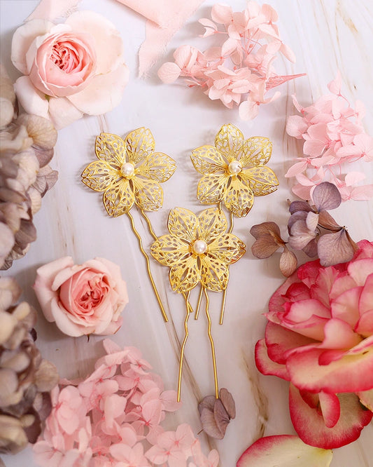 Pics à Chignon Flora - Bijoux Mariée –  création artisanale Atelier Sarah Aime