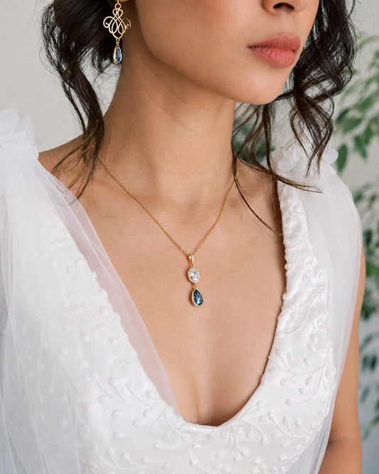 Collier kelly bleu et doré - Bijoux mariage