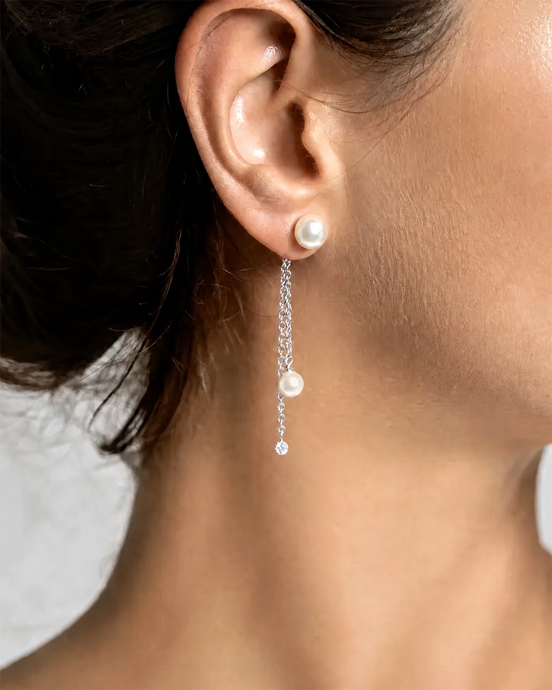 Boucles d'oreilles mariée perles et strass pendantes