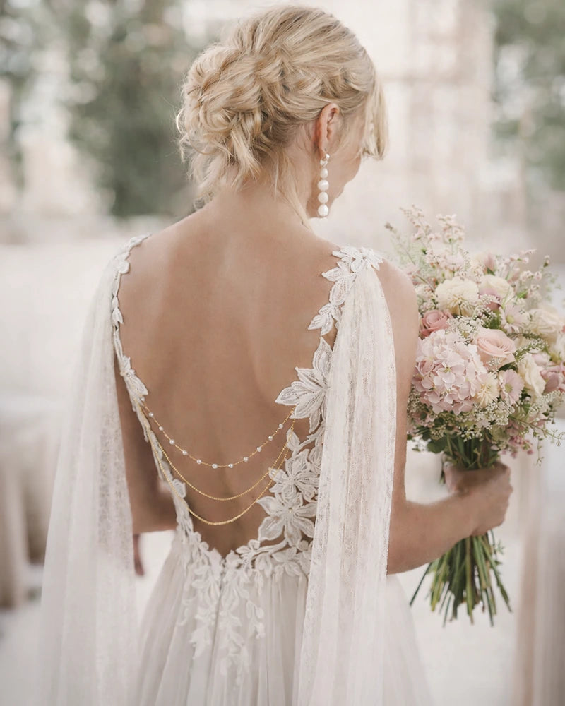 Maria bijou de robe doré à coudre 3 rangs- Bijoux mariée Atelier Sarah Aime