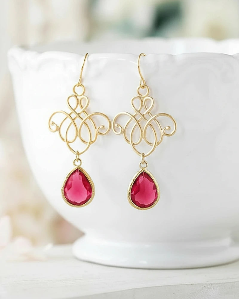 Boucles d'oreilles mariée Rubis - Atelier Sarah Aime