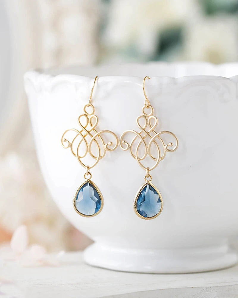 Boucles d'oreilles mariée bleu et doré - Atelier Sarah Aime