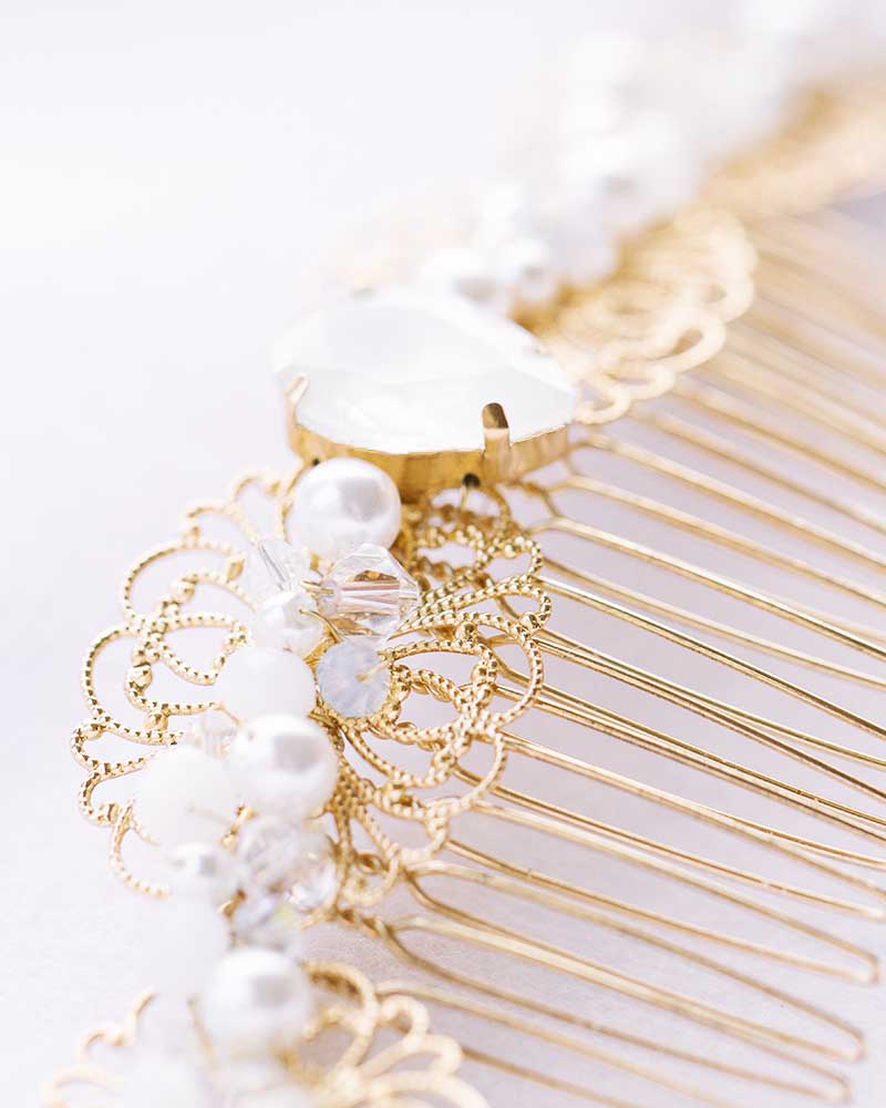 Peigne de mariée strass – modèle Alicia, bijoux mariée dorés