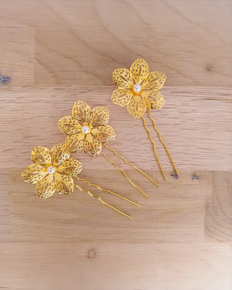 Pics à Chignon Flora - Bijoux Mariée –  création artisanale Atelier Sarah Aime