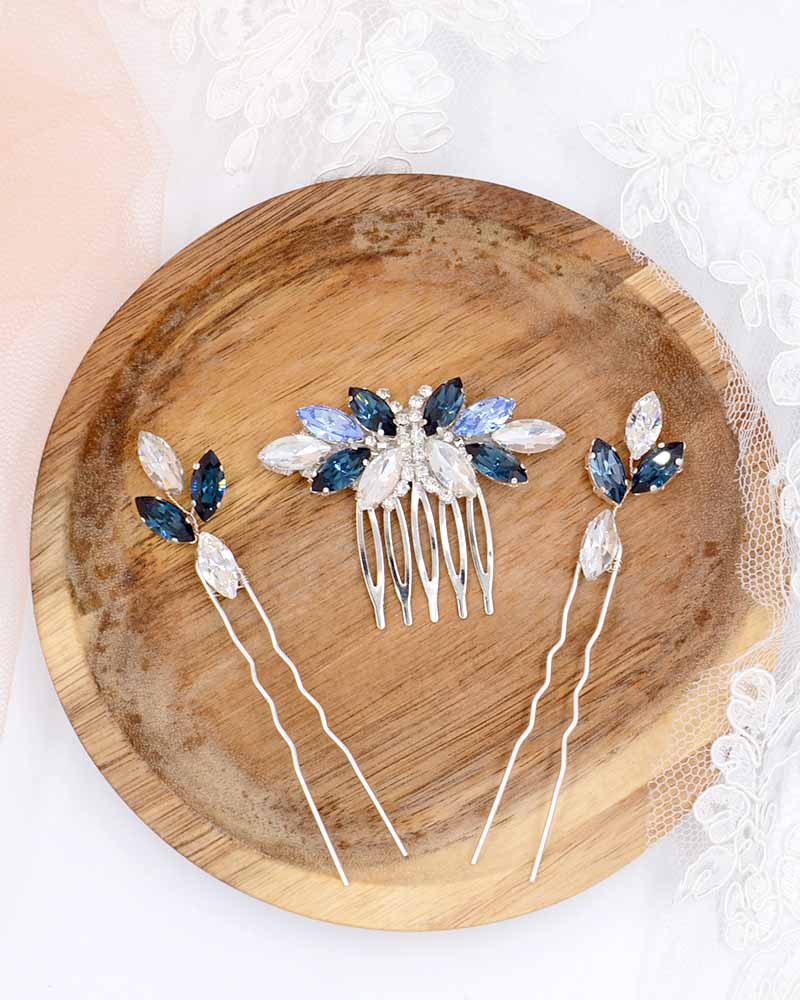 Trio de pics à cheveux mariage – modèle Savana, création française Atelier Sarah Aime