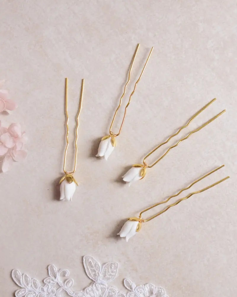 Pics à chignon mariage – modèle Rose x4, création artisanale Atelier Sarah Aime