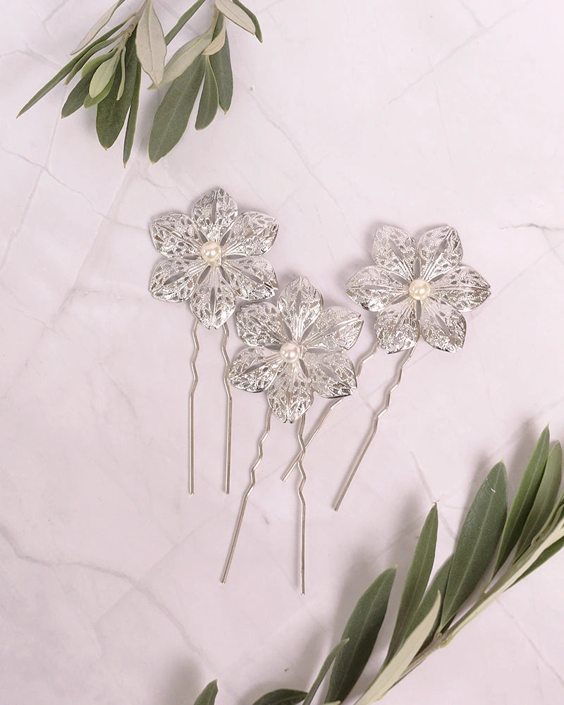 Pics à Chignon Flora - Bijoux Mariée –  création artisanale Atelier Sarah Aime