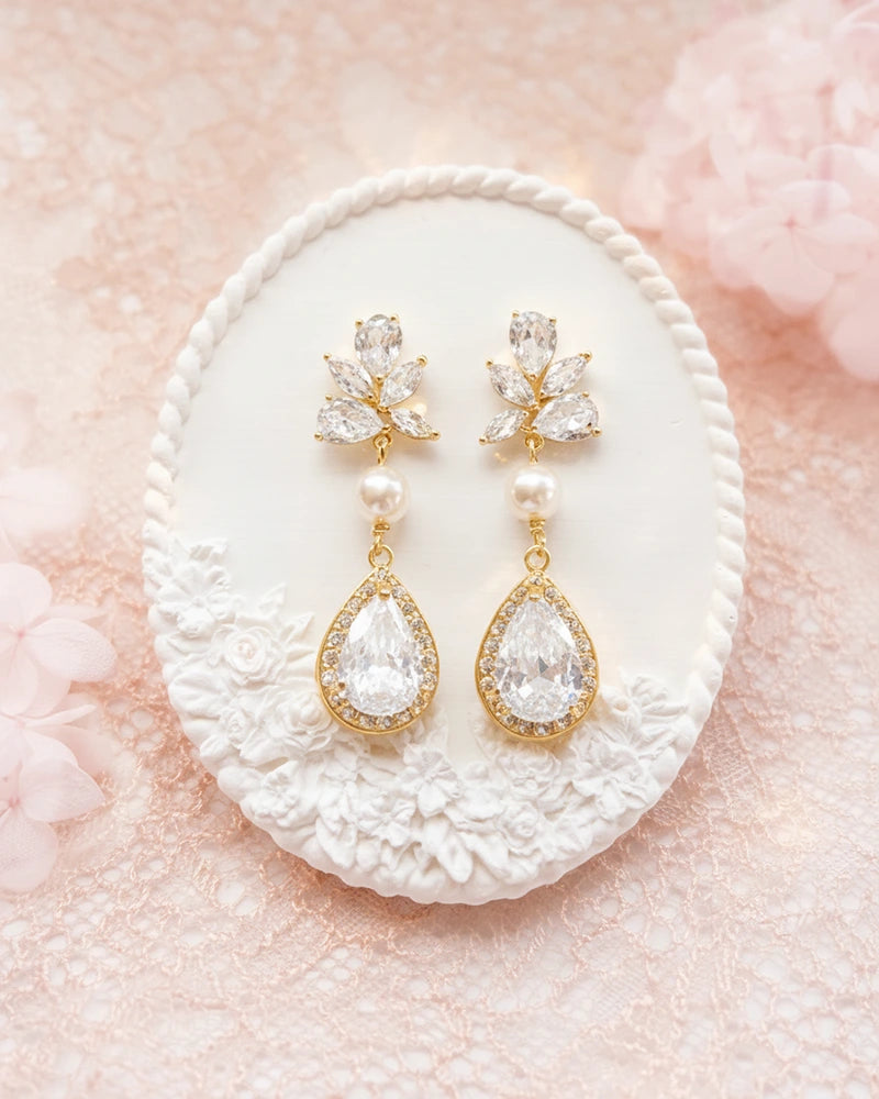 Boucle d'oreilles mariée Romantiques Perles et strass