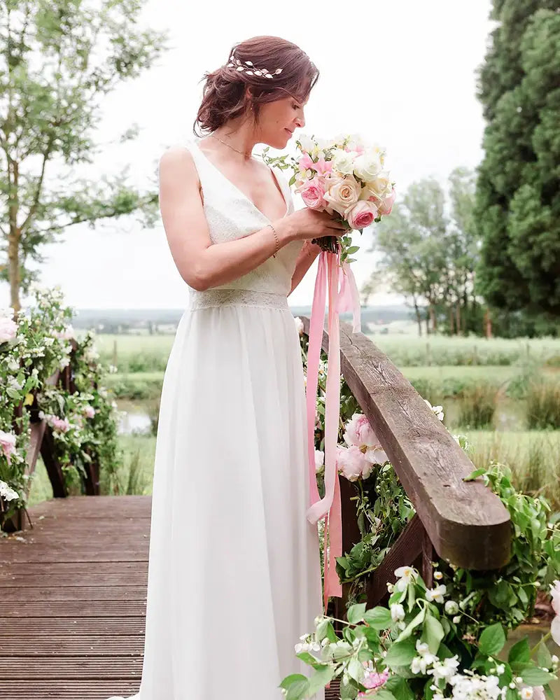 Vigne cheveux mariée rose gold – création française Atelier Sarah Aime

