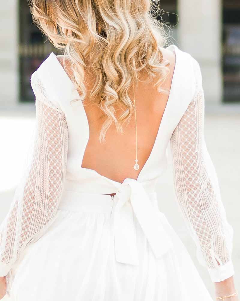 Bijou de dos Gepsy – pendentif  cristal transparent élégant pour robe dos nu de mariée

