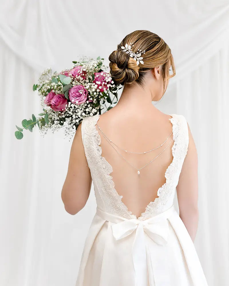 Bijou de robe à coudre Lucia – chute perle ivoire élégante pour robe dos nu mariée

