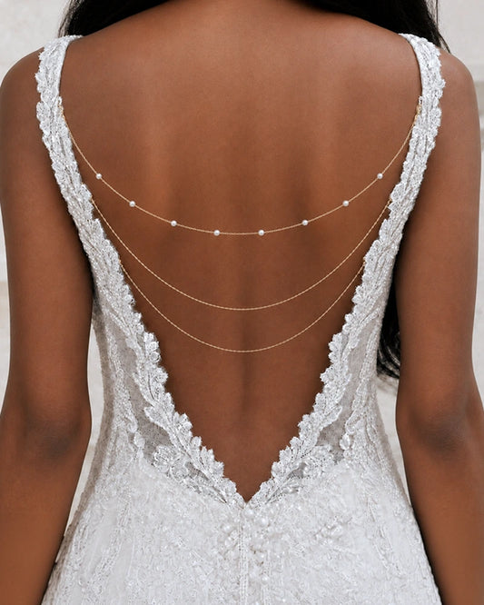 Maria bijou de robe doré à coudre 3 rangs- Bijoux mariée Atelier Sarah Aime