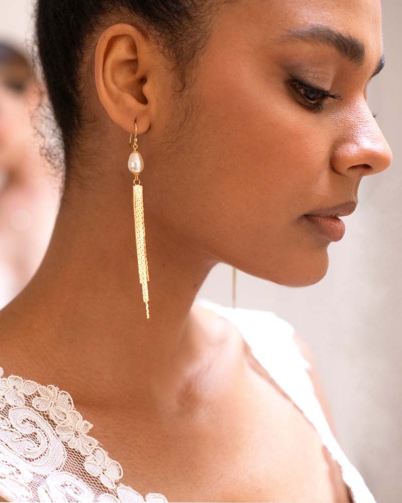 Boucles d’oreilles mariée Amina – création française Atelier Sarah Aime