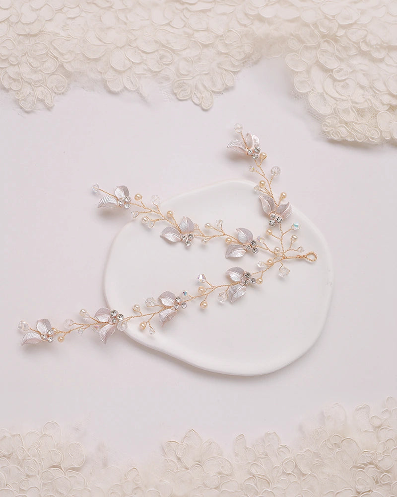 Carmélide doré vigne cheveux feuilles et strass -  Atelier Sarah Aime
