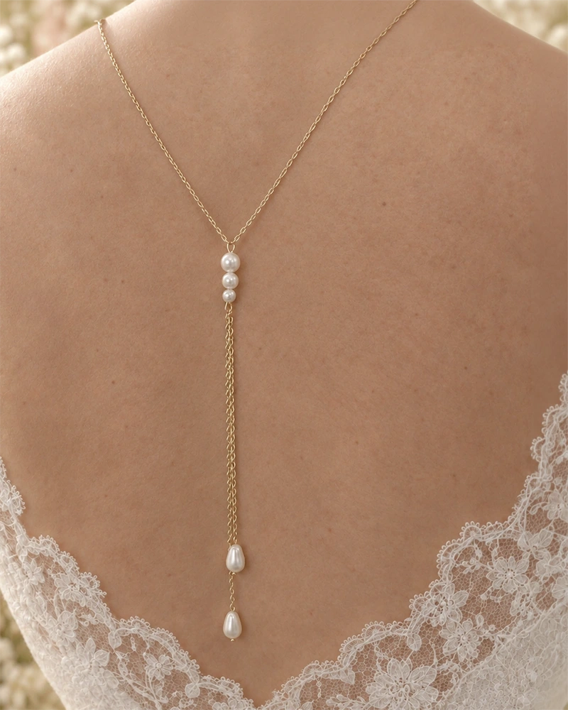 Maiwen - Collier de Dos Mariage à Perles