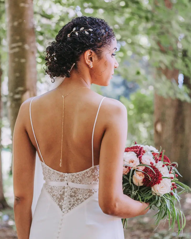 Bijou de dos Jade – chute longue avec cristal pour robe dos nu mariée - Collier de dos.
